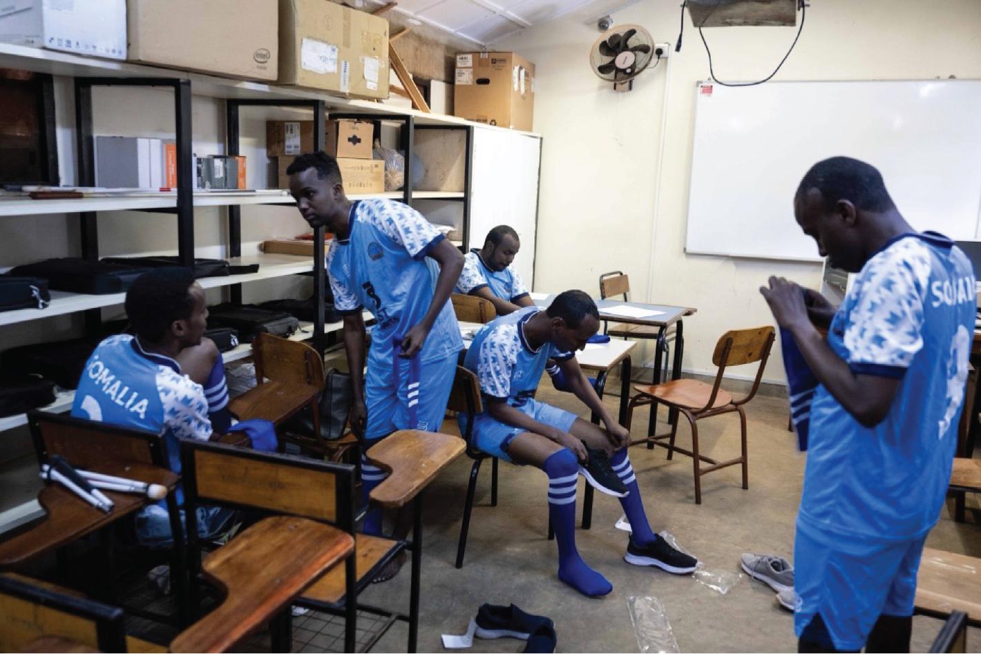 A photo of the Somali side dons its uniforms before the start of the match