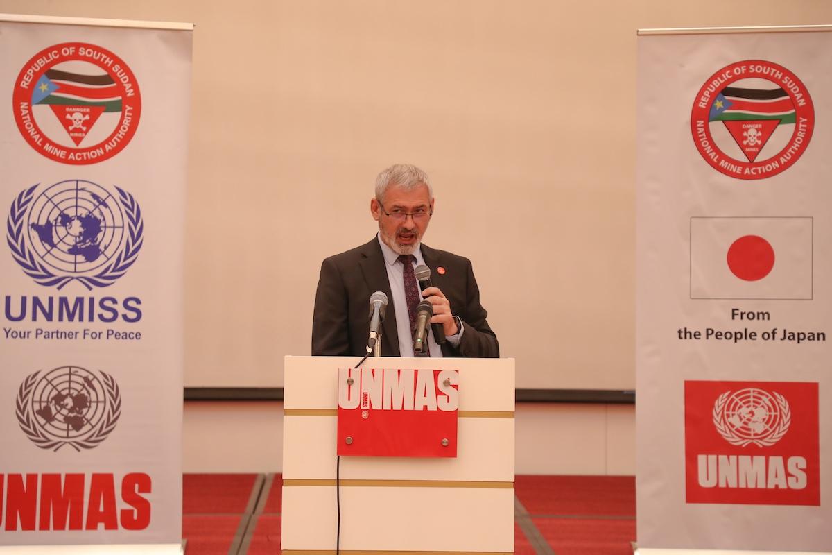 Zehrudin Sukanovic, Chief of the UN Mine Action Service, UNMAS, hopes that 2025 will result in more land in South Sudan being cleared of explosive remnants of war, despite recent tensions. Zehrudin Sukanovic, Chief of the UN Mine Action Service in South Sudan giving a speech behind a podium