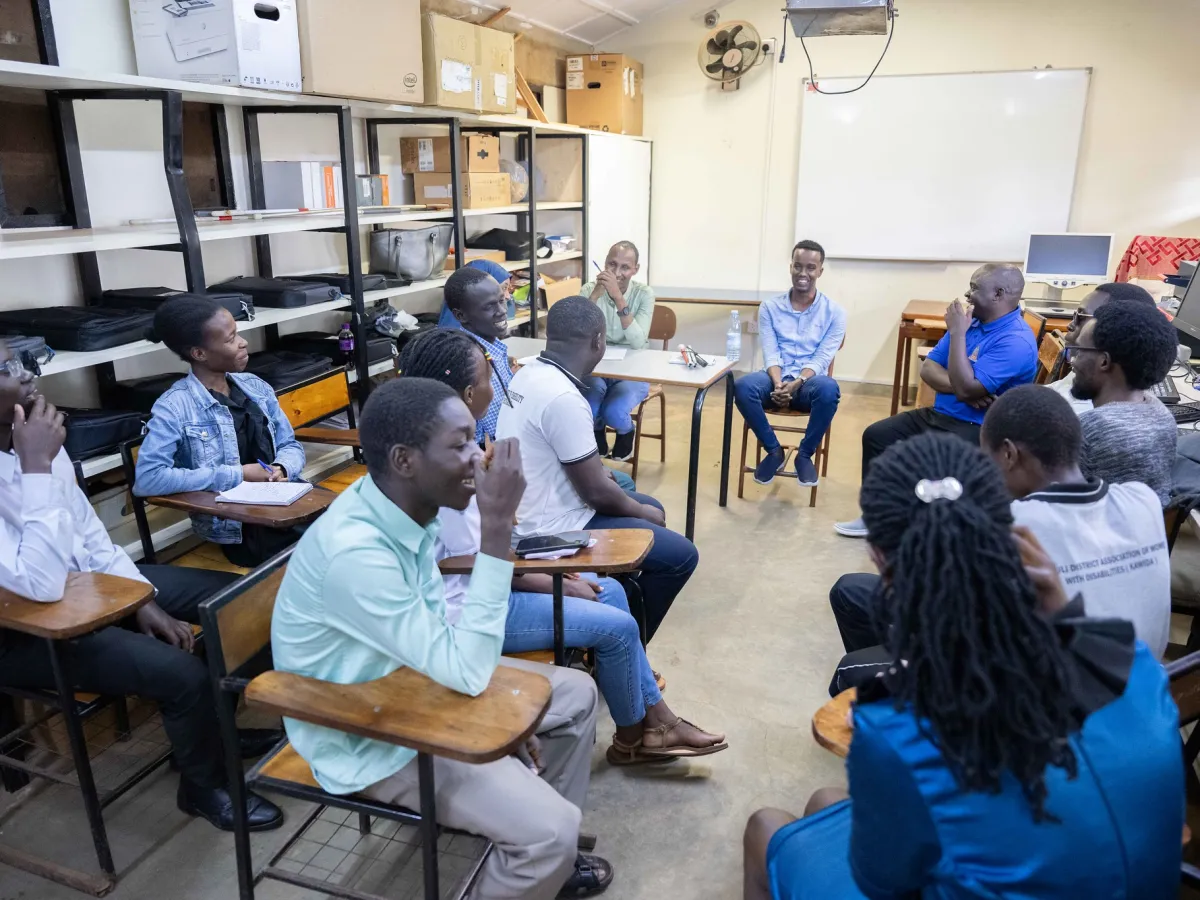 Abdirahman Mohamud Kulane speaks during a meeting with visually impaired students from KyU in Kampala, Uganda. Photo of Abdirahman Mohamud Kulane speaks during a meeting with visually impaired students from KyU in Kampala, Uganda.