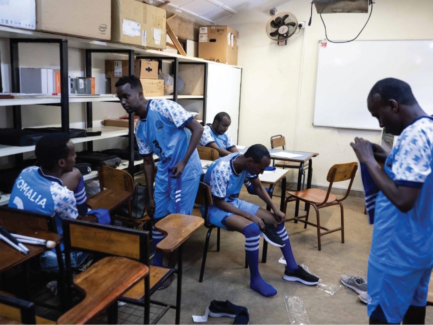 A photo of the Somali side dons its uniforms before the start of the match