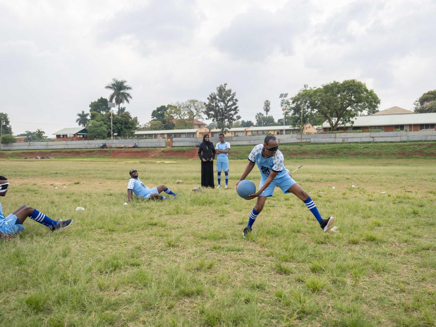 A photo of the members of UDHAN goalball team during a friendly match organized by the KyU Faculty of Special Needs as part of a week-long training in Kampala, Uganda.