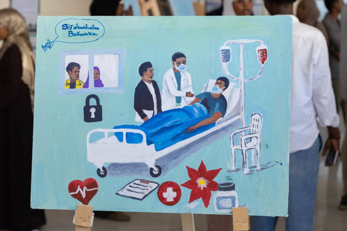 An art painting by a Somali artist on display at the National Museum of Somalia in commemoration of International Universal Health Coverage Day at the National Museum in Mogadishu, Somalia, on 18 December 2024.