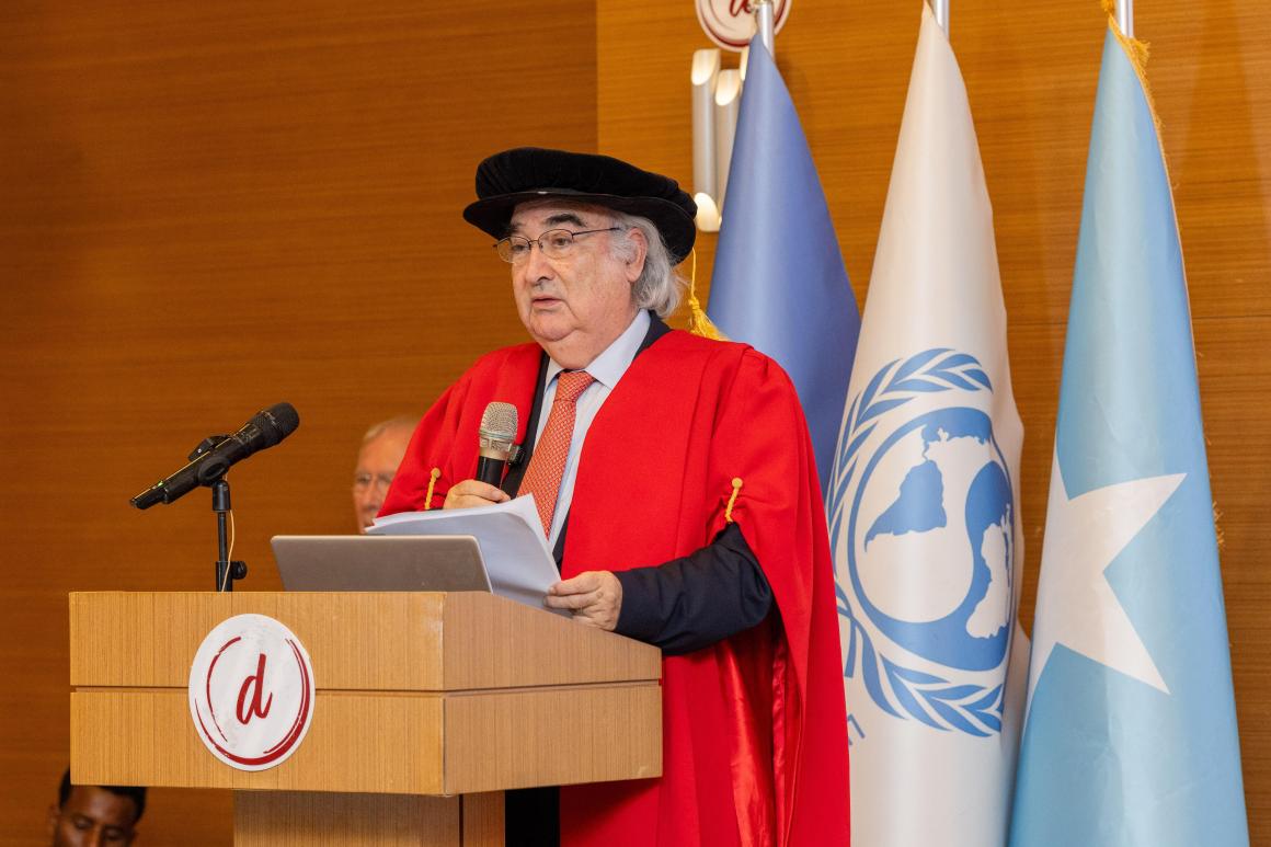 UPEACE Rector, Dr Francisco Rojas Aravena speaks at the University for Peace’s fourth graduation ceremony held in Mogadishu, Somalia, on 24 January 2025.