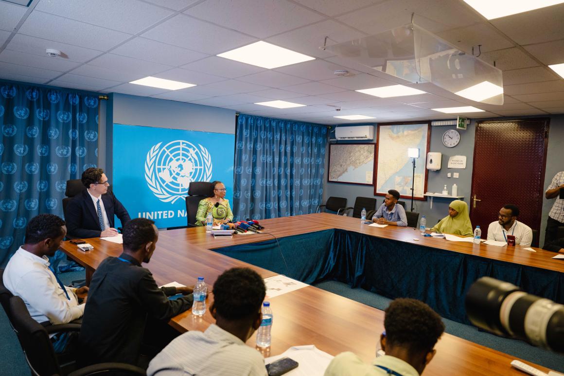 Independent Expert on Human Rights Isha Dyfan at a press conference at the end of her fourth visit to Somalia